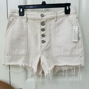 Free People We the Free Women's Cream cut-off Jean Shorts sz 28 Button Fly Fall